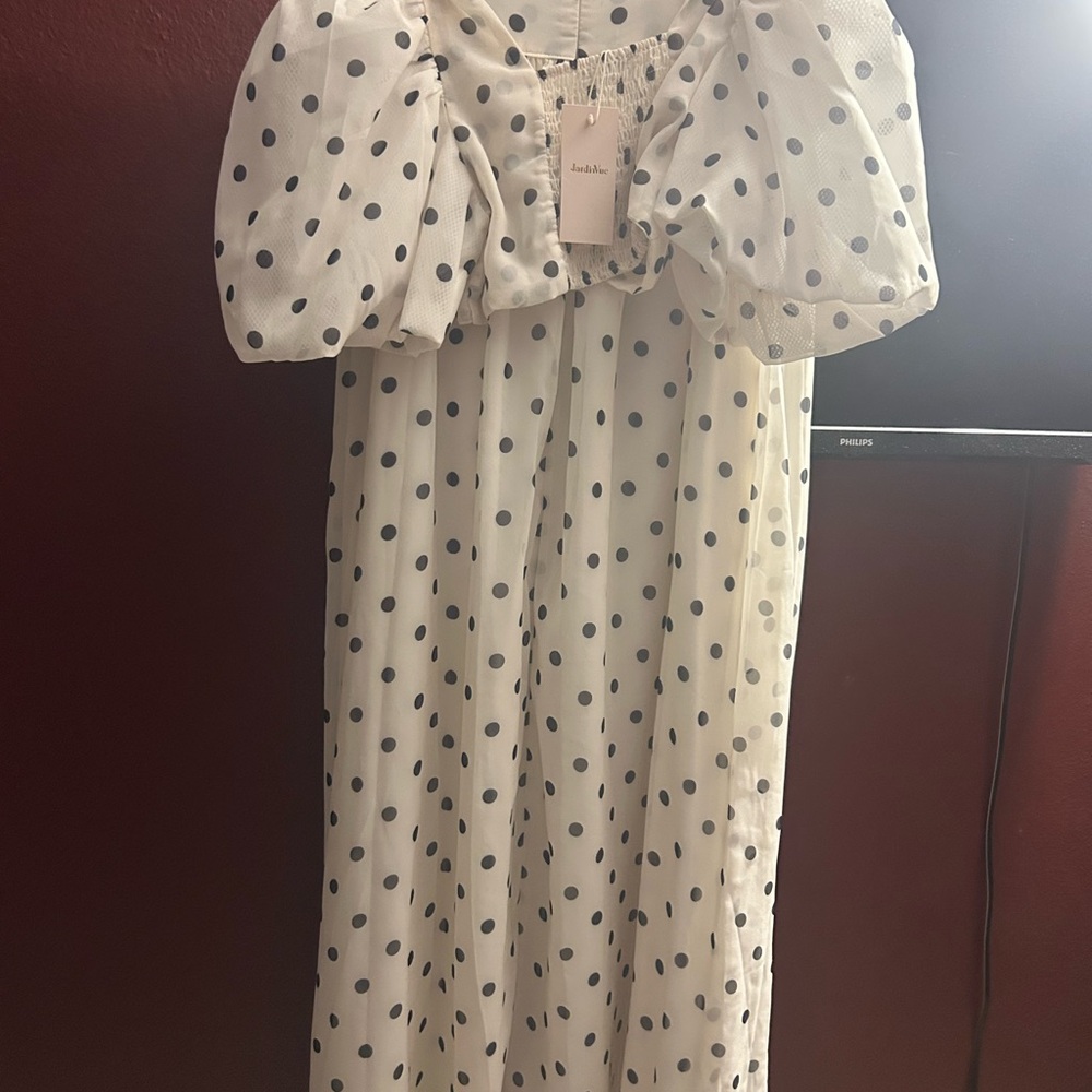 Polka Dot Puff Sleeve Wedding Dress